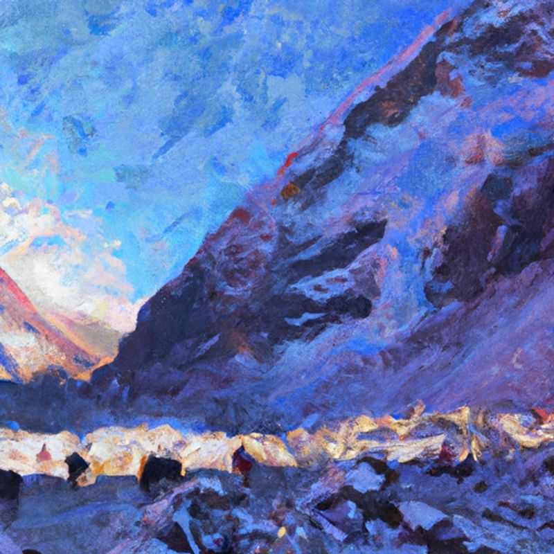 A lone adventurer stands against the breathtaking backdrop of Mount Everest Base Camp in Nepal, capturing the solitude and serenity of a 2-week winter trek to the heart of the Himalayas.
