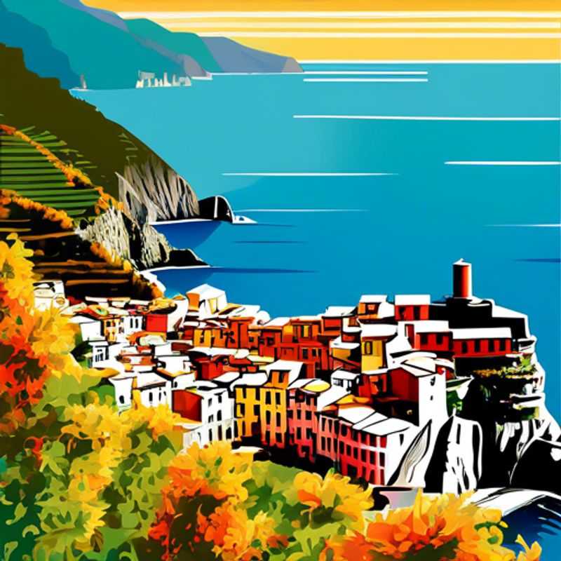 Viajero solitario explorando las coloridas casas de Cinque Terre, Italia, en su aventura de una semana entre el verano y el otoño, disfrutando de la belleza natural y la cultura local.
