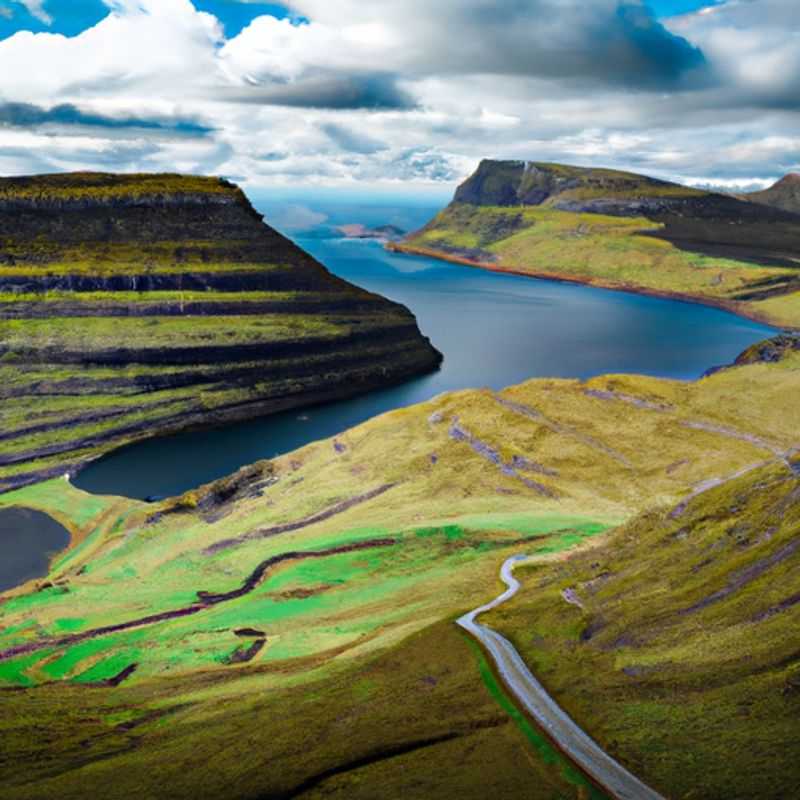 Una pareja de nómadas digitales recorre los pintorescos senderos costeros de las Islas Feroe, donde el verde esmeralda de las colinas se encuentra con el azul cobalto del Atlántico Norte, creando un tapiz visual impresionante.