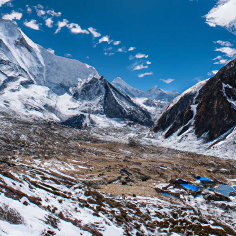 Quatre randonneurs traversant le pont suspendu sur le circuit du Manaslu, au Népal, au printemps, profitant de la vue imprenable sur les montagnes enneigées et les vallées verdoyantes.
