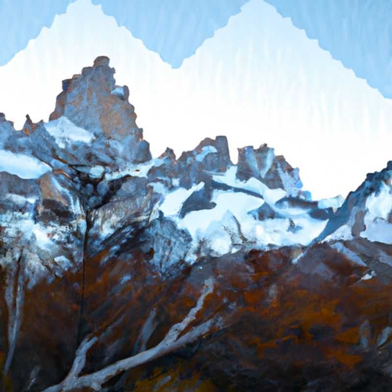 A solitary adventurer stands before the majestic Mount Fitz Roy in Argentina's Patagonia region, dwarfed by its towering granite spires. The winter landscape is a breathtaking tapestry of snow-capped peaks, icy lakes, and ancient forests, inviting exploration and introspection during a 4-day solo trek through this awe-inspiring wilderness.
