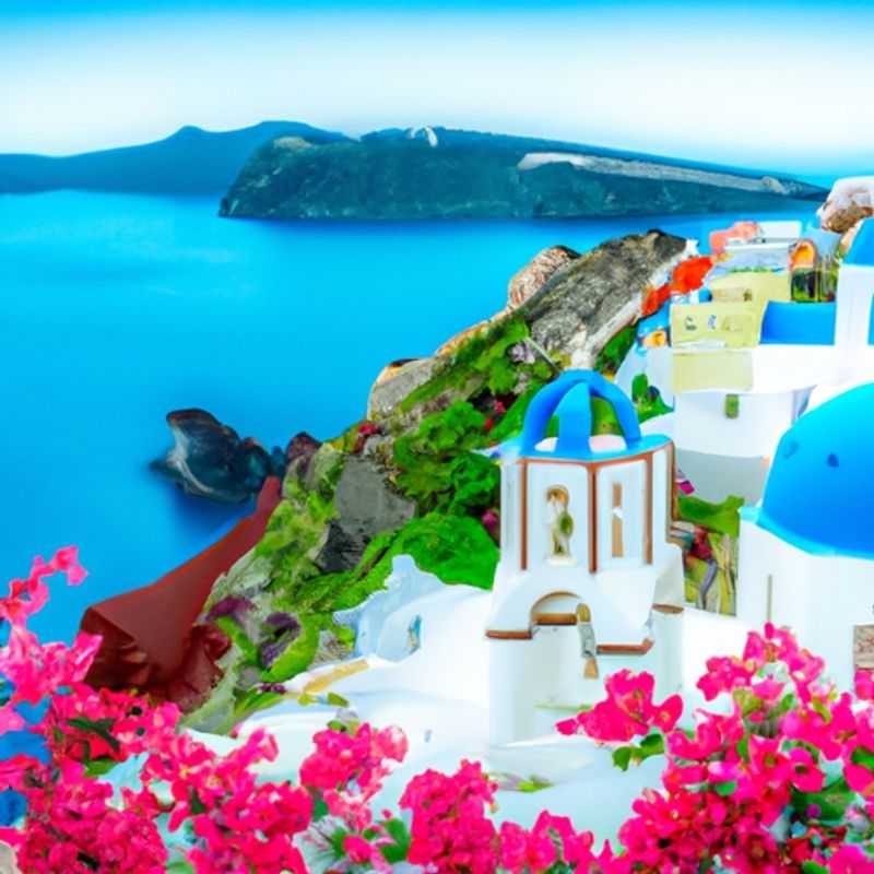 Un couple de nomades numériques profitant d'une vue imprenable sur la caldeira de Santorin, Grèce, lors d'une escapade éclair de 24 heures au printemps, capturant la beauté égéenne avec leurs appareils photo.