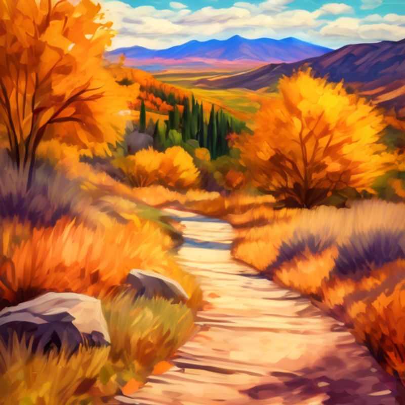 Un groupe de six randonneurs, les Foodies, profitent d'une randonnée automnale sur le sentier des contreforts, entourés de couleurs vibrantes et d'un paysage pittoresque.