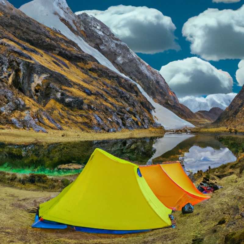 Six intrepid hikers stand at the base of the majestic Alpamayo, its snow-capped peak piercing the Andean sky, during their three-day spring trek to the Alpamayo Base Camp in Peru, surrounded by breathtaking mountain scenery.