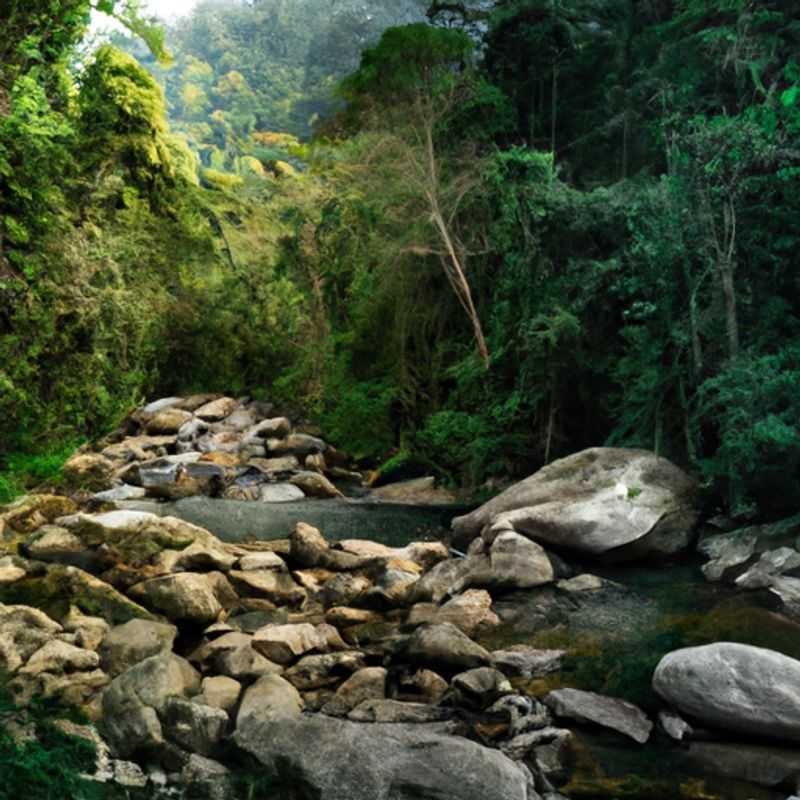 Exploration de la jungle dans le parcours dans la jungle jusqu'à Ciudad Perdida, en Colombie, entre l'été et l'automne