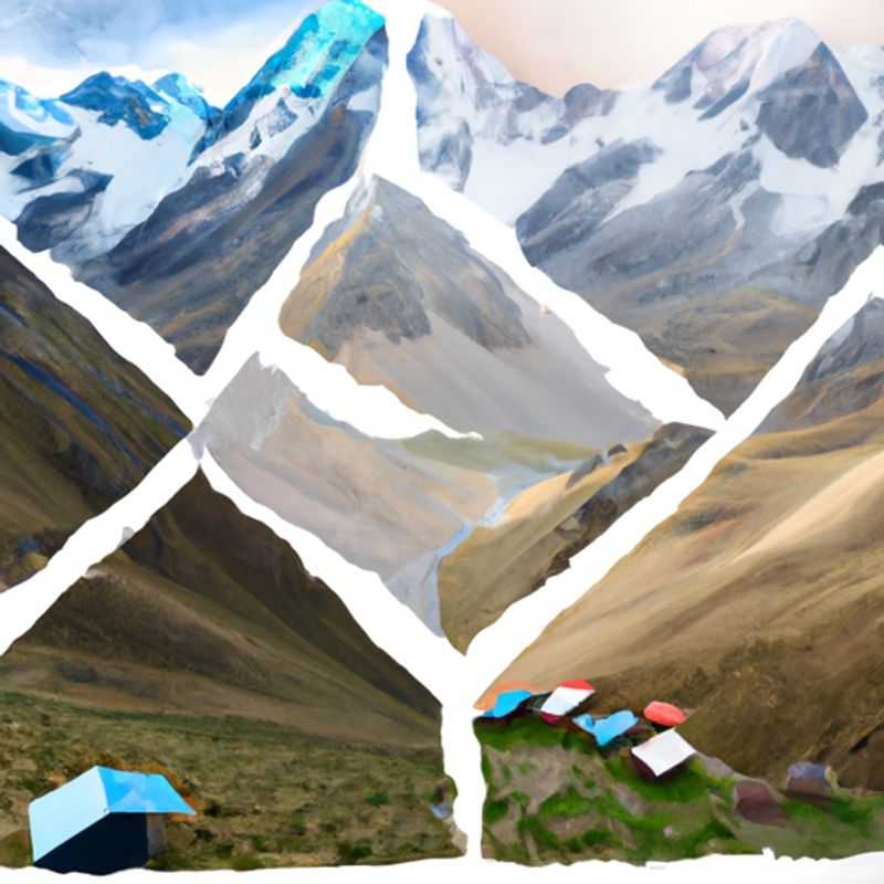Six intrepid hikers stand at the base of the majestic Alpamayo, its snow-capped peak piercing the Andean sky, during their three-day spring trek to the Alpamayo Base Camp in Peru, surrounded by breathtaking mountain scenery.