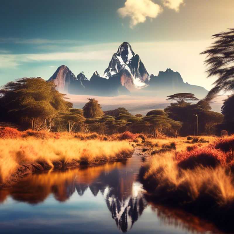 A group of four digital nomads, The Staycationer crew, standing against the majestic backdrop of Mount Kenya, bathed in the warm hues of the Kenyan sun, on their 24-hour adventure between summer and fall.
