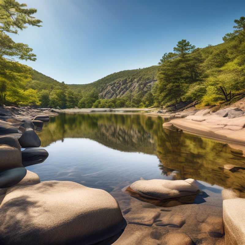 Six friends, part of The Wellness Traveler group, hike along the scenic Bear Mountain Loop, USA, bathed in the vibrant hues of autumn foliage during their 5-day backpacking adventure.