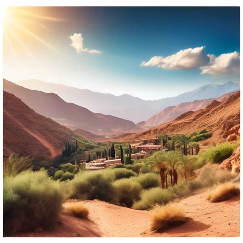Una pareja de nómadas digitales trabajando de forma remota en su caravana, rodeada de las majestuosas montañas del Atlas en Marruecos, mientras disfrutan del Festival de Invierno durante su aventura de dos semanas.