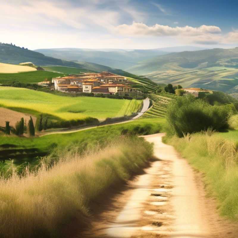A family of digital nomads exploring the scenic Camino de Santiago, Spain, in their caravan trailer, showcasing the vibrant transition from winter to spring, as they embrace eco-tourism and remote work while traveling with children.