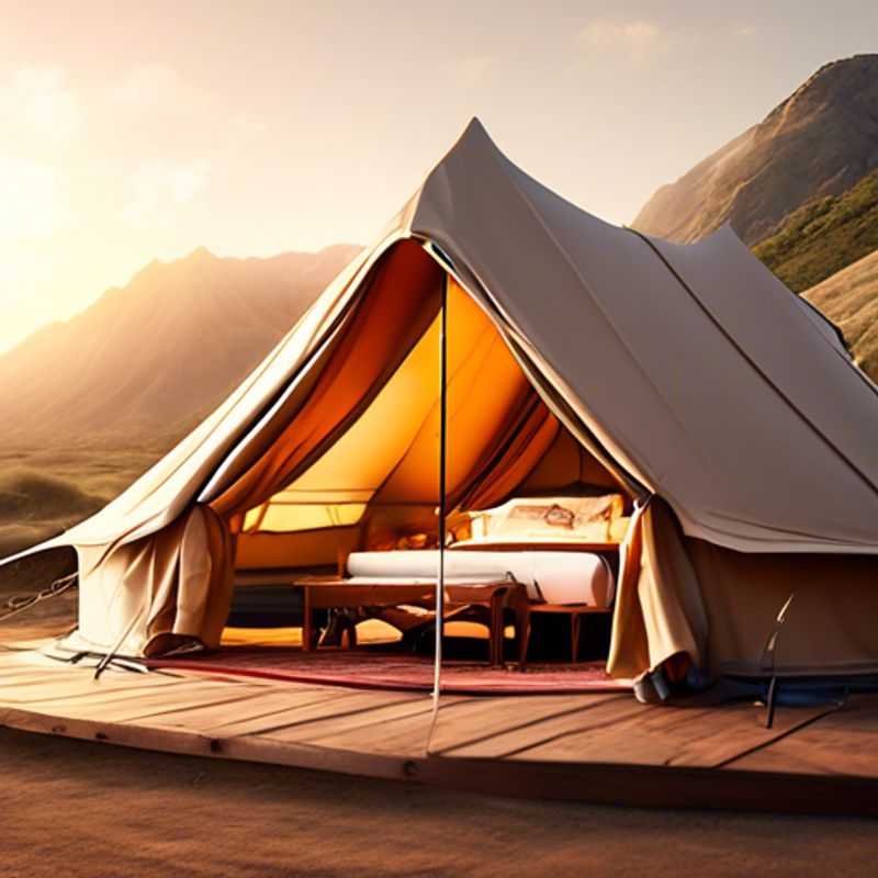 A luxurious glamping tent with plush amenities for a comfortable and stylish outdoor getaway.