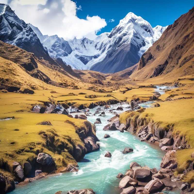A group of four adventurous backpackers, The Cultural Explorers, trek through the breathtaking Lares Valley in Peru, soaking in the stunning Andean landscape during their week-long springtime expedition.