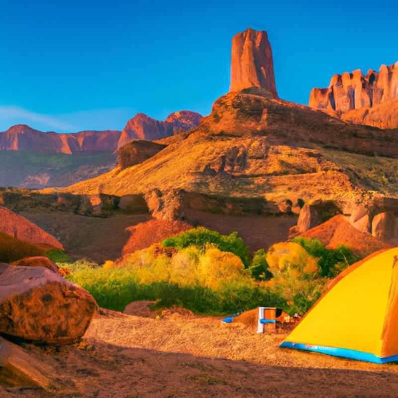 Four adventurous hikers stand amidst the awe-inspiring Fisher Towers, their silhouettes etched against the vibrant tapestry of fall foliage. They embark on a 4-day journey through the heart of the Fisher Towers Trail, USA, surrounded by nature's vibrant hues and the promise of unforgettable experiences.