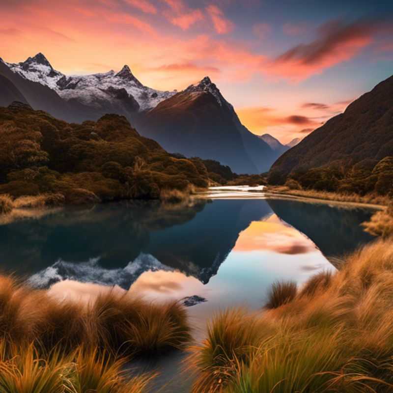 Quatre randonneurs backpackers sur le sentier de Routeburn, Nouvelle-Zélande, entourés par les couleurs automnales éclatantes, lors de leur aventure de deux semaines avec The Romantic Traveler.