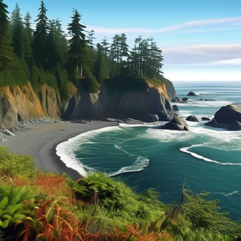 Un couple de nomades digitaux, à la recherche de l'aventure de dernière minute, explorant le sentier Juan de Fuca en Colombie-Britannique au printemps, depuis leur caravane confortable.