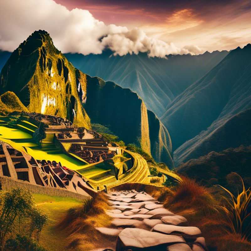 Groupe de six randonneurs aventuriers sur le sentier des Incas, marchant ensemble à travers des paysages époustouflants en direction de Machu Picchu, au Pérou, durant leur semaine d'exploration automnale.