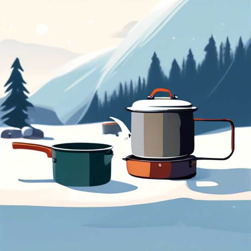 Un juego de utensilios de cocina para acampar, perfecto para preparar deliciosas comidas al aire libre, con ollas, sartenes y otros utensilios esenciales para una aventura culinaria en la naturaleza.