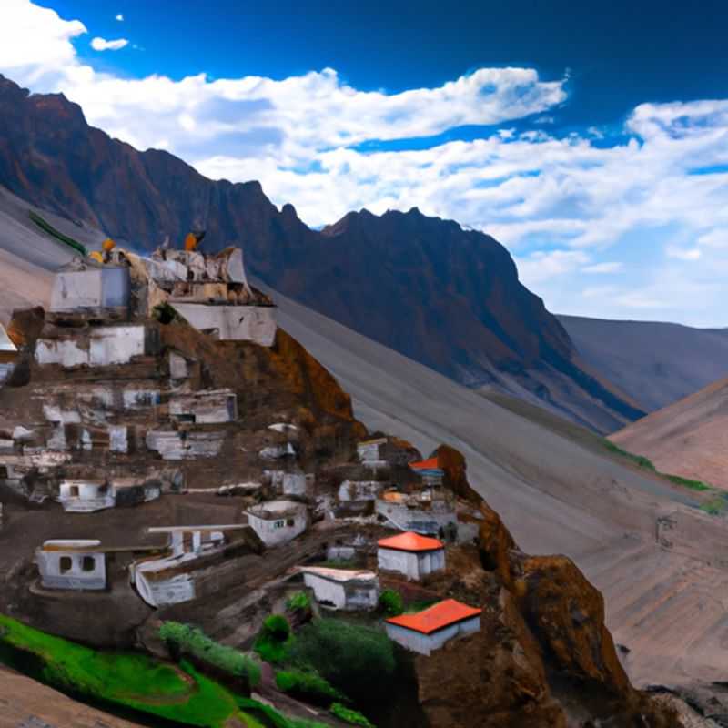 Promenade à travers le village de Kibber dans la vallée du Spiti Trek, en Inde, au printemps