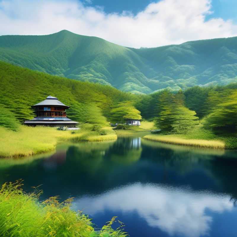 Un viajero solitario con una mochila admirando los paisajes vibrantes de Hokkaido, Japón, durante su aventura de dos semanas entre el verano y el otoño, capturando la esencia de la naturaleza y la cultura local.