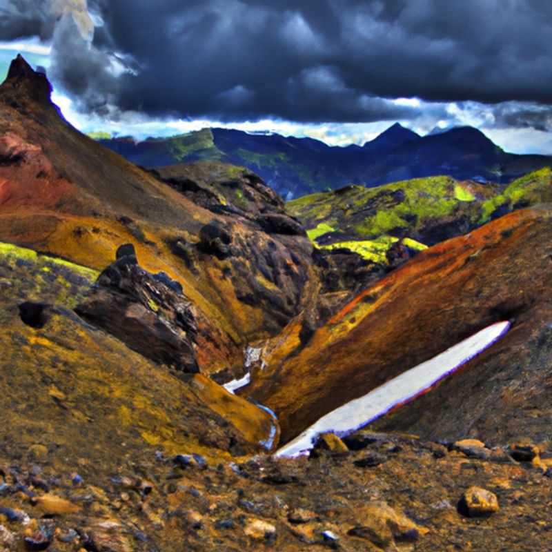 Six intrepid hikers traversing the stunning Laugavegur and Fimmvörðuháls trails in Iceland, surrounded by vibrant spring hues and cascading waterfalls, on their exhilarating 24-hour adventure.