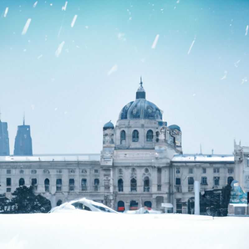 Four intrepid travelers marvel at the grandeur of Vienna's Hofburg Palace, a majestic winter wonderland adorned with snow-laden turrets and elegant facades, during their extended 3-week sojourn in the heart of Austria's captivating capital.
