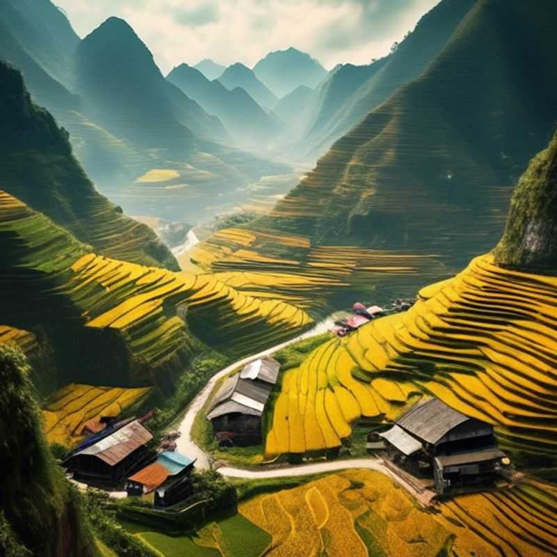 Seis nómadas digitales del grupo The Luxury Traveler disfrutando de las impresionantes vistas del Ha Giang Loop en Vietnam, explorando paisajes montañosos y culturas locales durante su viaje de dos semanas entre el verano y el otoño.