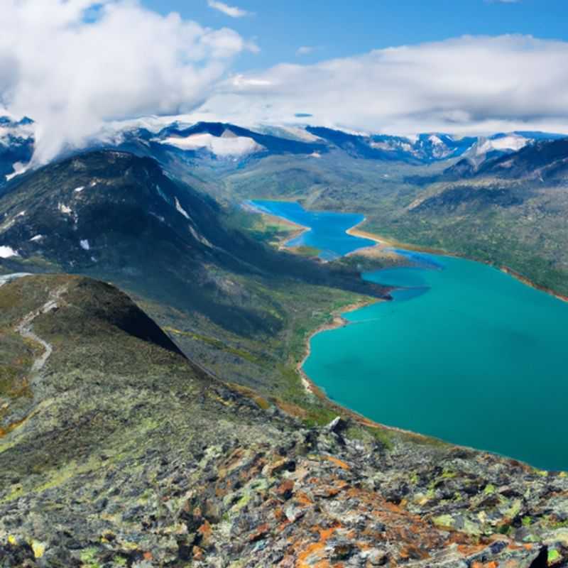 Pêche dans le lac Gjende dans la crête de Besseggen, en Norvège, entre l'été et l'automne