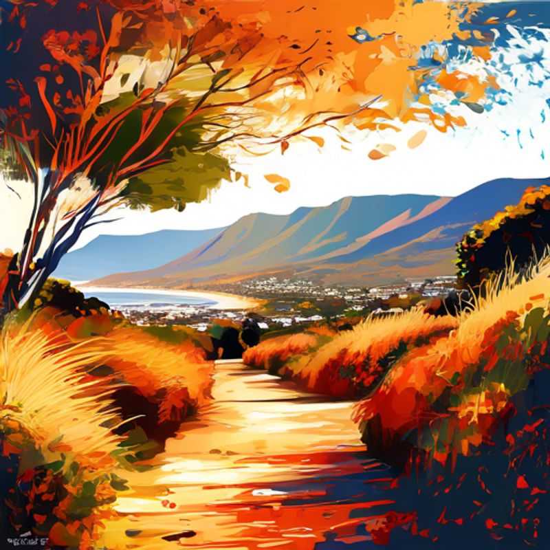 Grupo de seis mochileros exploradores culturales disfrutando de la impresionante belleza de la Ruta Jardín en Sudáfrica durante su aventura de dos semanas en otoño.