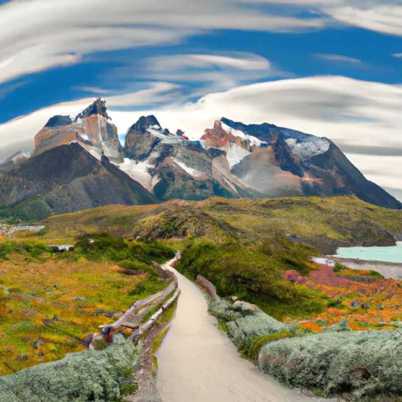 An awe-inspiring panorama of Torres del Paine National Park, Chile, with its iconic granite towers reaching towards the heavens, as captured by a group of six adventurers embarking on an unforgettable two-week exploration during the vibrant hues of autumn.