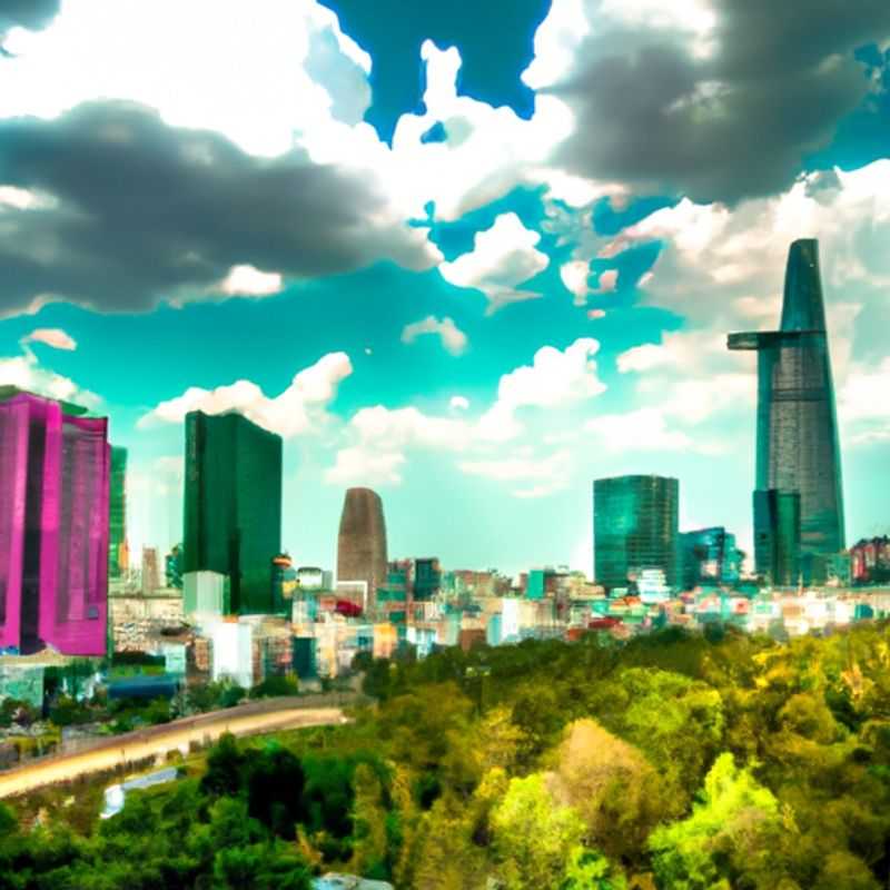 A captivating glimpse of Ho Chi Minh City's vibrant street life, with locals zipping by on motorbikes and the iconic Bitexco Financial Tower piercing the spring sky, as a couple embarks on their whirlwind 24-hour adventure in this bustling Vietnamese metropolis.